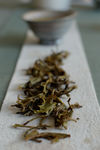 Feuille de puerh <span class='translation'>(Pu Er tea)</span> vert après infusion